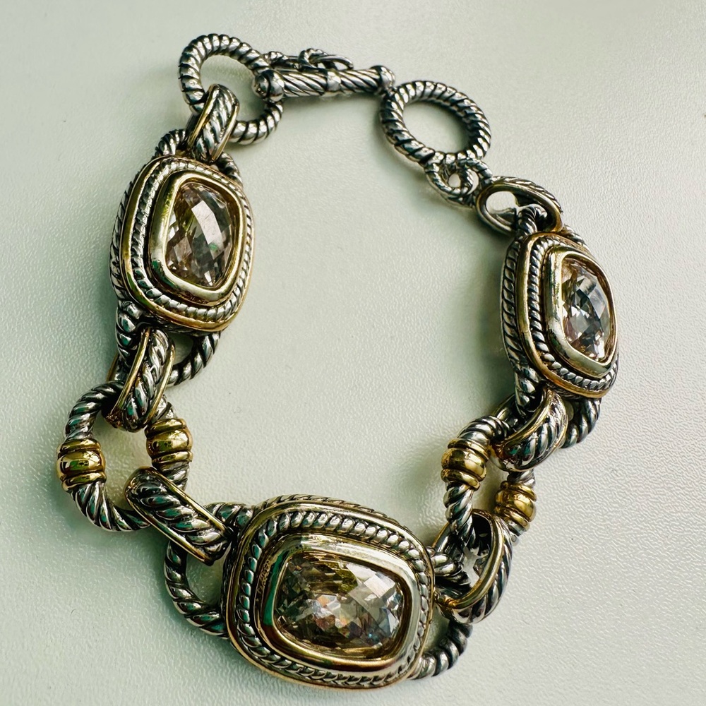 Elegant Two-Tone Bracelet with Gem Accents